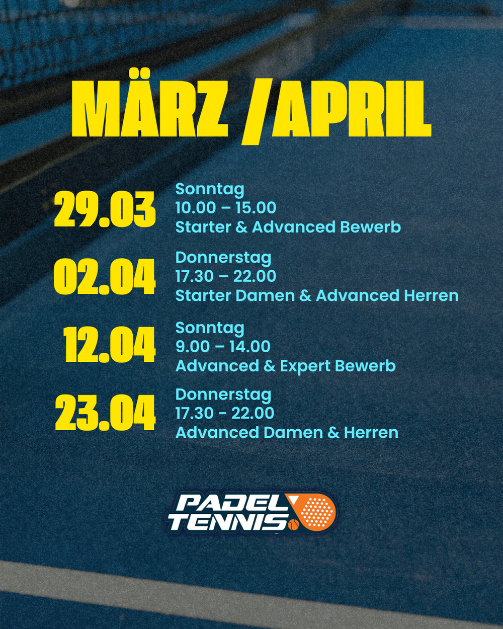 Turnierkalender März und April