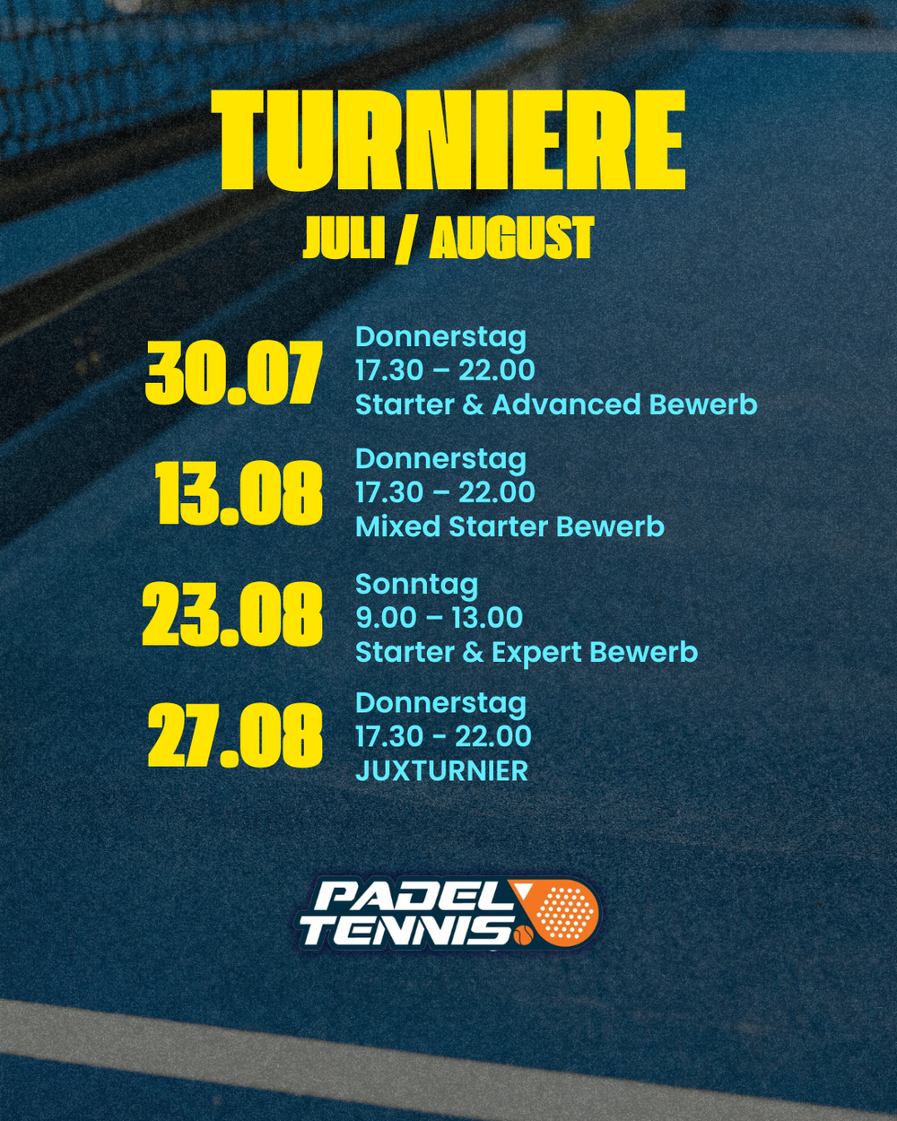 Turnierkalender Juli und August