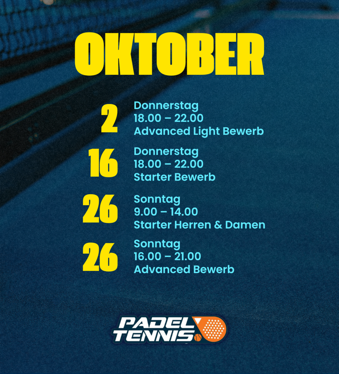 Turnierkalender Oktober 25