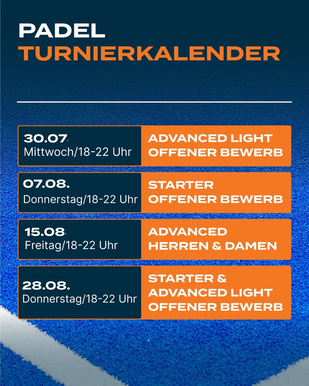 Turnierkalender Sommer 25